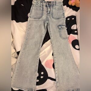 Light Wash Wide-Leg Cargo Jeans - girls